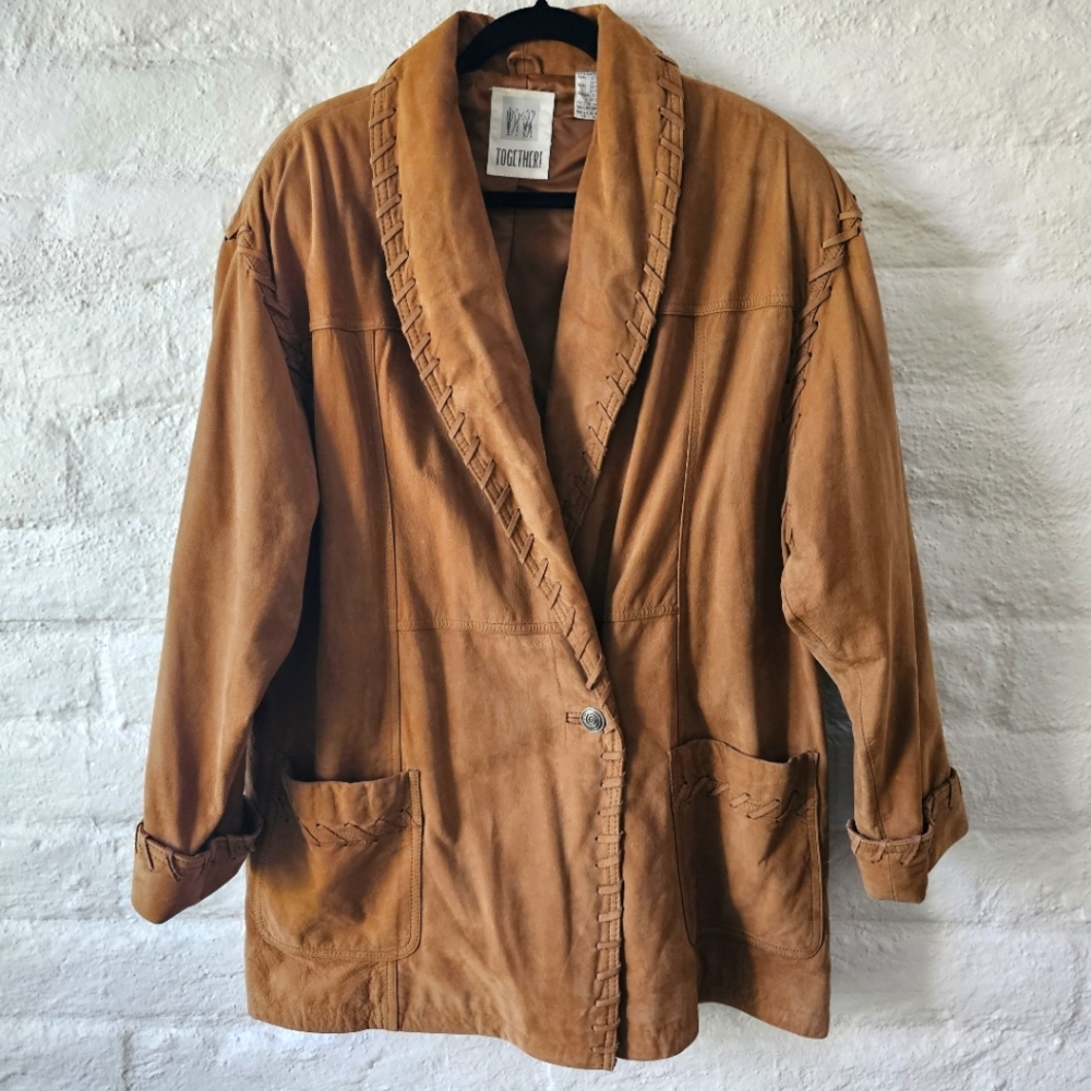 VTG 90'S Western Suede Jacket with shawl collar Whip Stitched Collar and Cuff